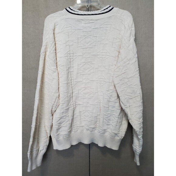 Peconic Bay Traders Cotton Off-White V-Neck 3D-Knit Sweater Size XL Vintage - Picture 7 of 7